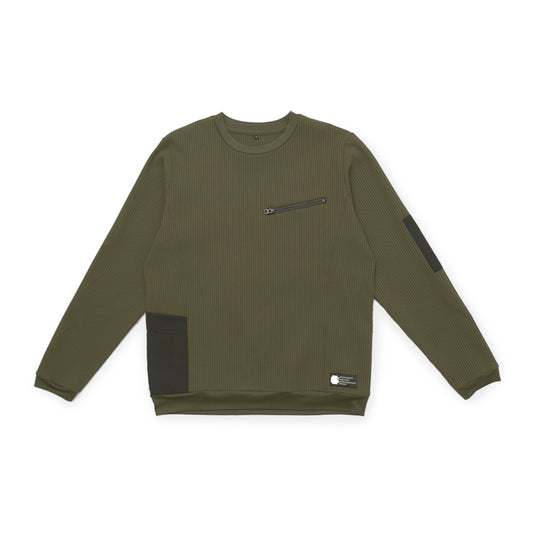 ORIGINAL GEAR CRAFT OGC-ASLS02 ワッフルTシャツの正面。ワークとカジュアルを両立したおしゃれなツートンカラーデザイン（カラー：カーキ/ブラック）