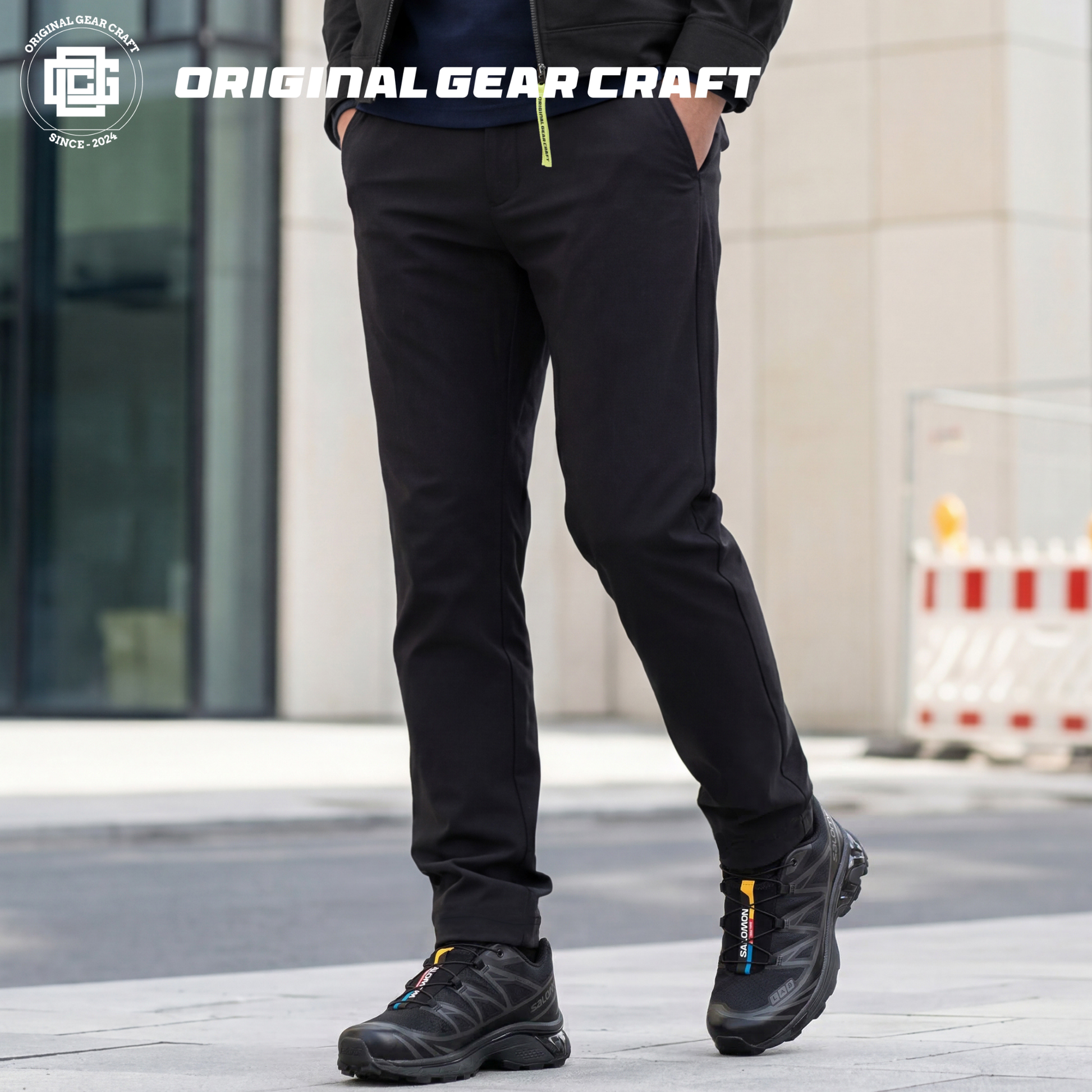 ORIGINAL GEAR CRAFT 26ASBT07 スタンダードパンツの正面。春夏向けの薄くて軽いストレッチシルエット（カラー：ブラック）