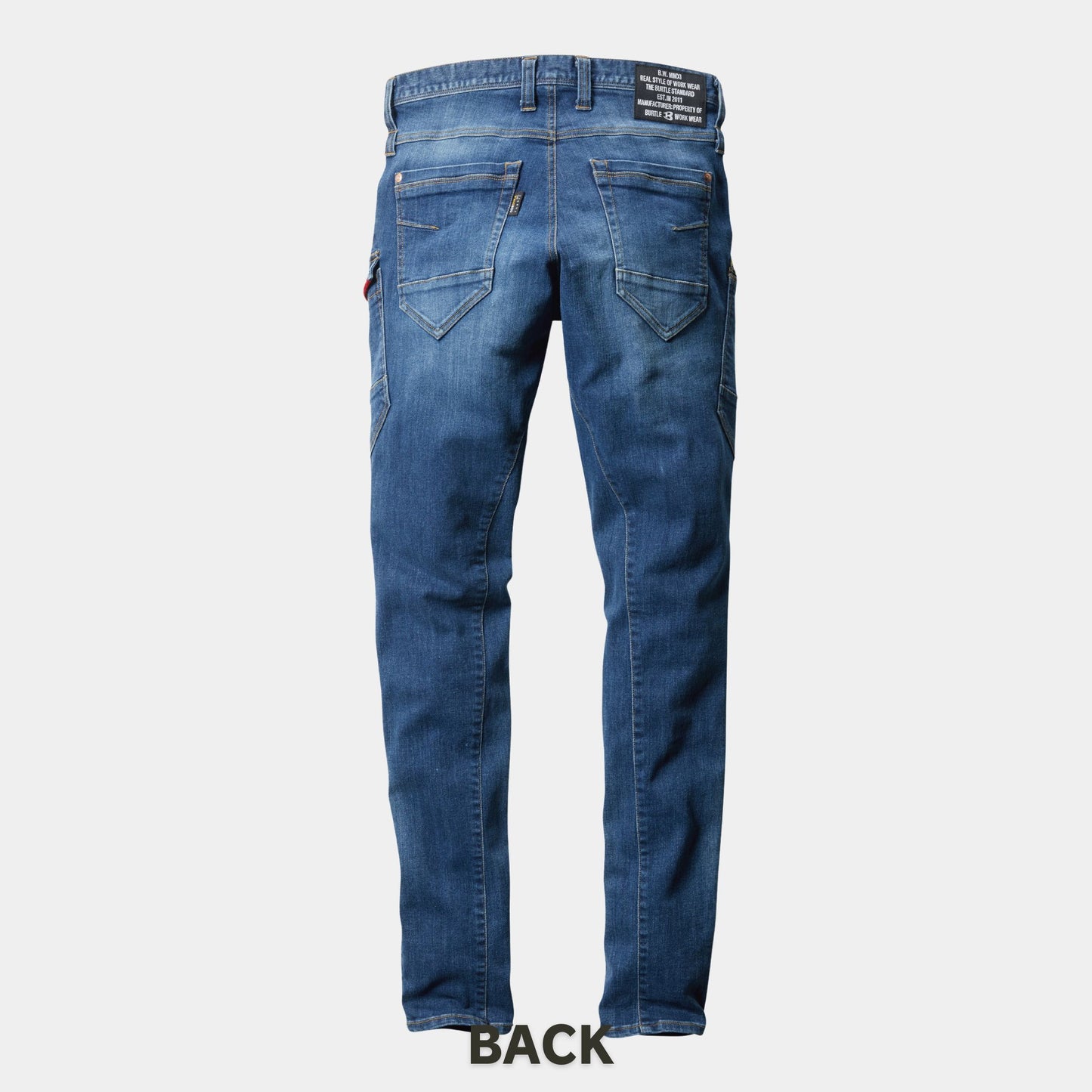BURTLE(バートル) 5002 コーデュラストレッチデニムカーゴパンツ（伸長率27%・ヴィンテージ加工・細身・おしゃれ・ユニセックス・秋冬）