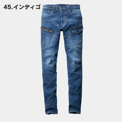 BURTLE(バートル) 5002 コーデュラストレッチデニムカーゴパンツ（伸長率27%・ヴィンテージ加工・細身・おしゃれ・ユニセックス・秋冬）